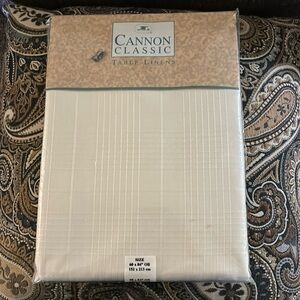 NOS Cannon Classic Table Linens 60” x 84” cream oblong tablecloth plaid texture